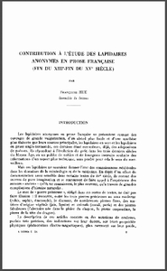Contribution à l’étude des lapidaires anonymes en prose française (fin du XIIIᵉ–fin du XVᵉ siècle)